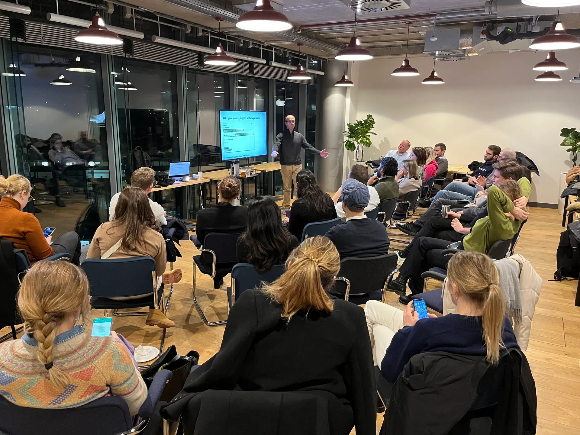 A full room listening to a talk in Berlin